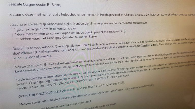 Noodoproep aan Waardse burgemeester Blase vanwege gesloten Voedelbank Alkmaar e.o.